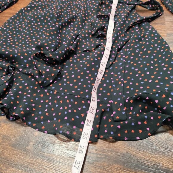 Banana Republic Wedding Guest Heart Twee Y2K Valentine Mini Wrap Dress Black 2 - Picture 11 of 12